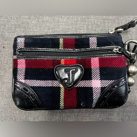 Juicy Couture Retro Plaid Velour Wristlet in Black and Red - Picture 2 of 7